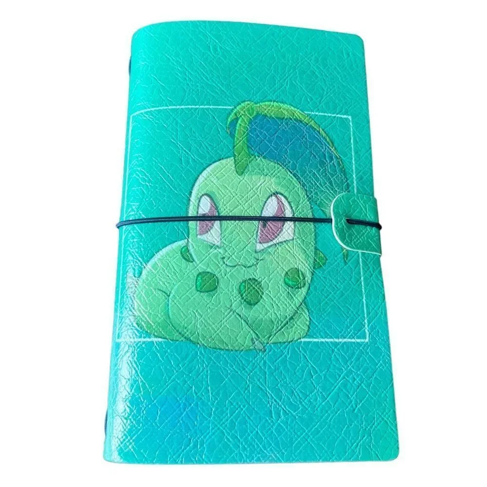 Chikorita Pokémon Blue & Green Faux Leather Reusable Travelers Notebook 8x4.5”